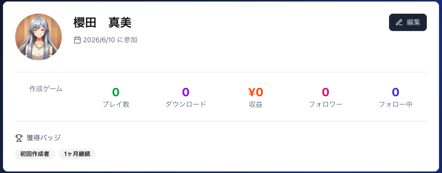 プロフィール画面